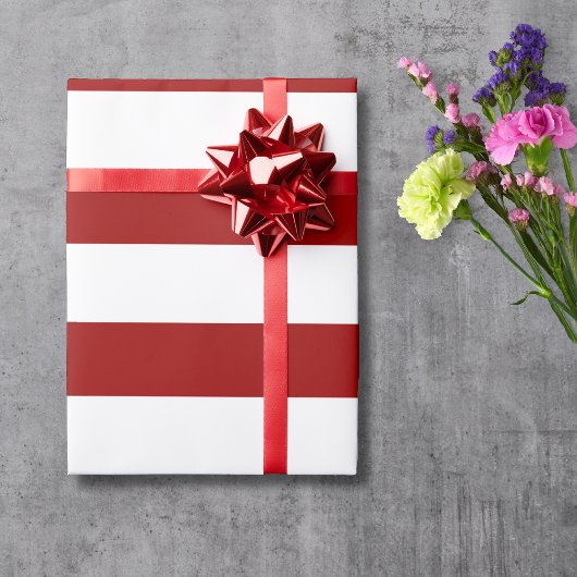 Karmozijnrood en wit brede horizontale gestreepte cadeaupapier
