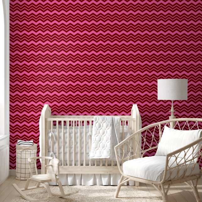 Karmozijnrood Roze Chevron Zigzag Ontwerp  Behang (Kinderen)