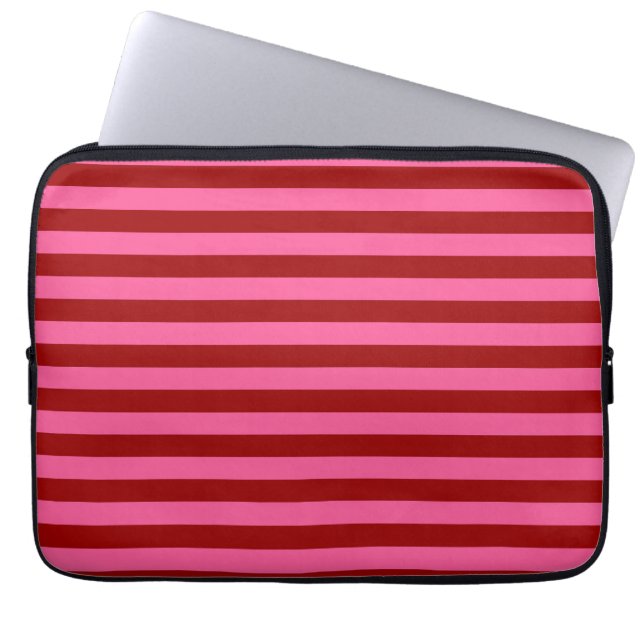 Karmozijnrood Roze Strepen Design  Laptop Sleeve (Voorkant)