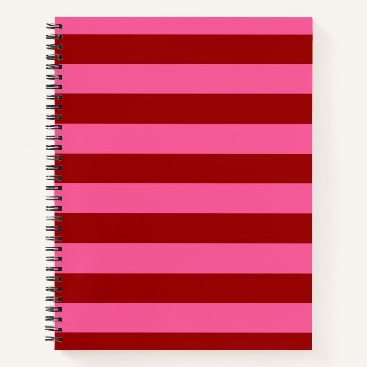 Karmozijnrood Roze Strepen Design Notitieboek (Voorkant)