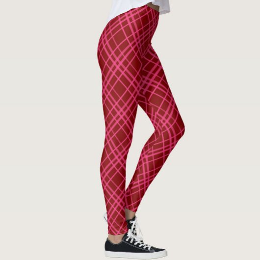 Karmozijnroze geruite rasterontwerp  leggings