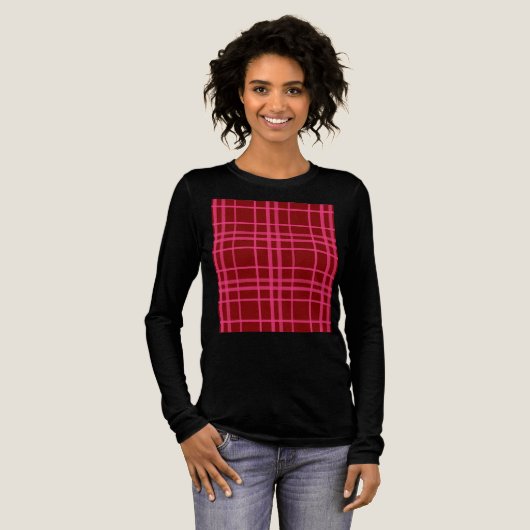 Karmozijnroze geruite rasterontwerp  Tri-Blend shirt (Voorkant)