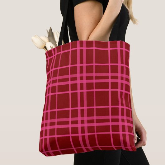 Karmozijnroze geruite ruitontwerp tote bag