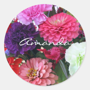 Karnalen en zinnia-bloemen ronde sticker