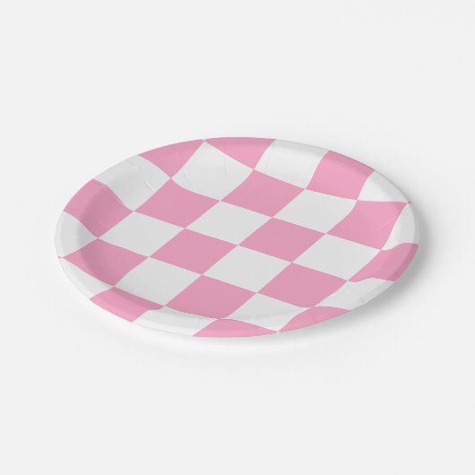 Karnenroze/wit gecheckt papieren bordje (Gekanteld)