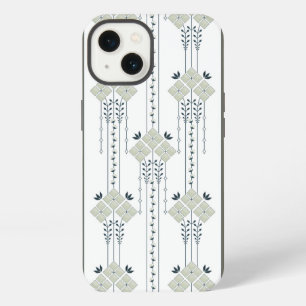 Karo bloemen en krullen patroon iPhone 13 hoesje