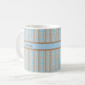 Karomuster blau braun grau koffiemok (Voorkant links)