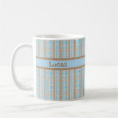 Karomuster blau braun grau koffiemok (Links)