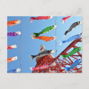 Karp vaandels (Koinobori) bij de Tokyo Tower Briefkaart