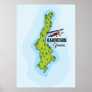 Karpathos Griekse kaart geïllustreerde reisposter Poster
