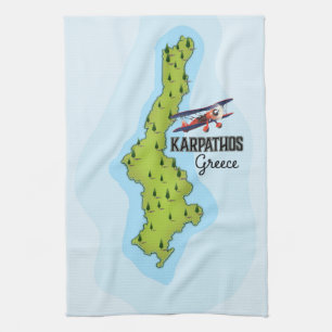 Karpathos Griekse kaart geïllustreerde reisposter Theedoek