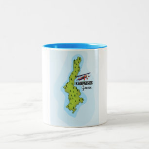 Karpathos Griekse kaart geïllustreerde reisposter Tweekleurige Koffiemok