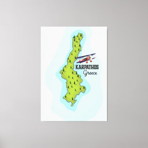 Karpathos Griekse kaart reisposter geïllustreerd Canvas Afdruk