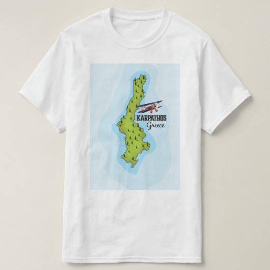 Karpathos Griekse kaart reisposter geïllustreerd T-shirt (Design voorkant)
