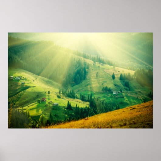 Karpatische bergen zomerlandschap op zonsondergang poster (Voorkant)