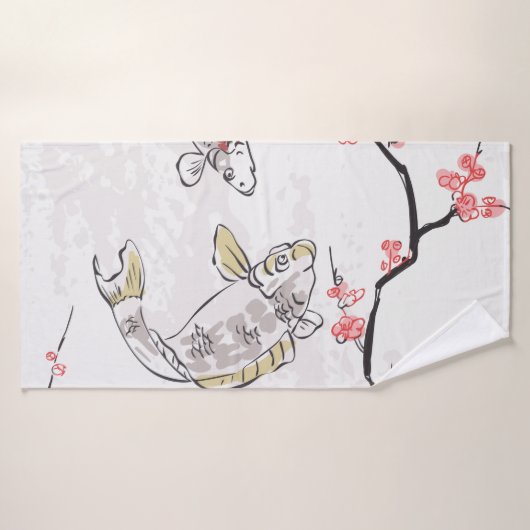 karper koi vis natuur landschap uitzicht schemerst badhanddoek (Badhanddoek)