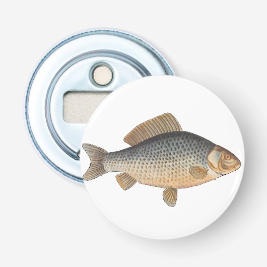 Karper vissen schilderen zoetwater tekening button flesopener (Voorkant)