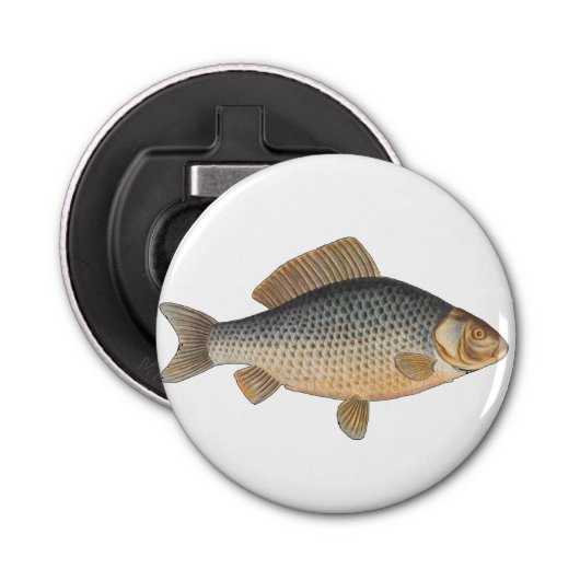 Karpervisvisserij schilderij zoetwater button flesopener (Voorkant)