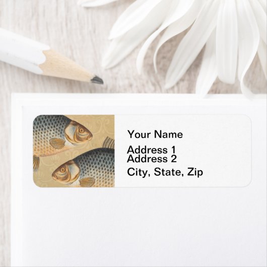 Karpervisvisserij schilderij zoetwater etiket (Insitu)