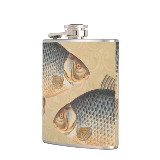 Karpervisvisserij schilderij zoetwater heupfles (Links)