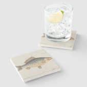 Karpervisvisserij schilderij zoetwater stenen onderzetter (Zijkant)