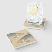 Karpervisvisserij schilderij zoetwater stenen onderzetter (Zijkant)