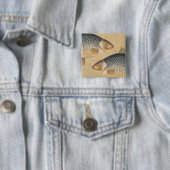 Karpervisvisserij schilderij zoetwater vierkante button 5,1 cm (In situ)