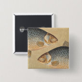 Karpervisvisserij schilderij zoetwater vierkante button 5,1 cm (Voorkant /achterkant)