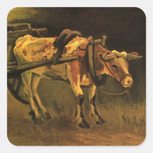 Karro met rode en witte os door Vincent van Gogh Vierkante Sticker
