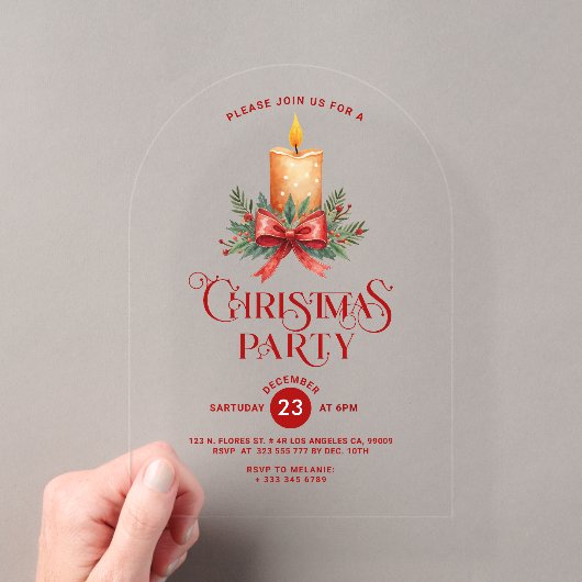 Karslicht met rode strik Kerstfeest Uitnodiging (Insitu (Draagbaar))