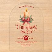 Karslicht met rode strik Kerstfeest Uitnodiging (Voorkant)