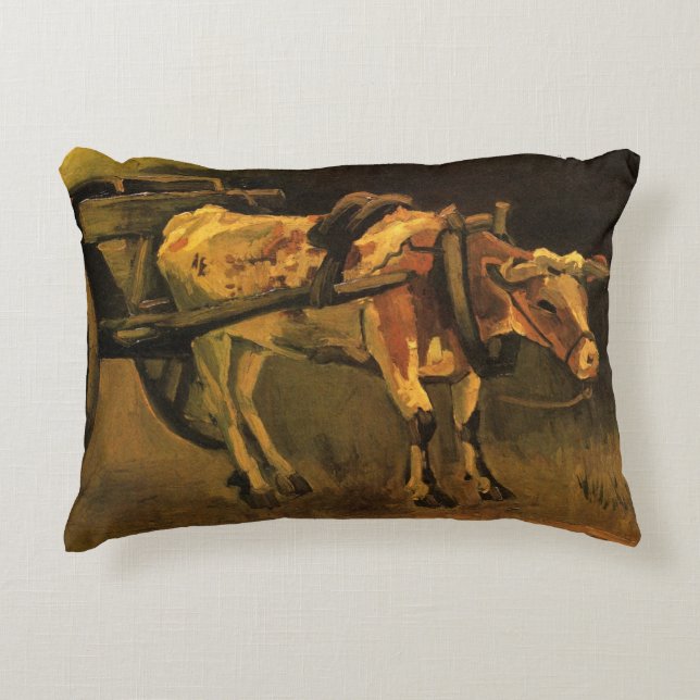 Kart met Red en White Ox door Vincent van Gogh Accent Kussen (Voorkant)