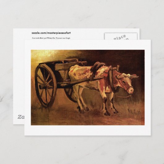 Kart met Red en White Ox, Vincent van Gogh Briefkaart (Voorkant / Achterkant)