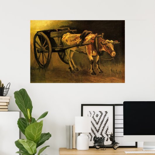 Kart met rode en witte Ox van Van Gogh. Poster (Thuiskantoor)