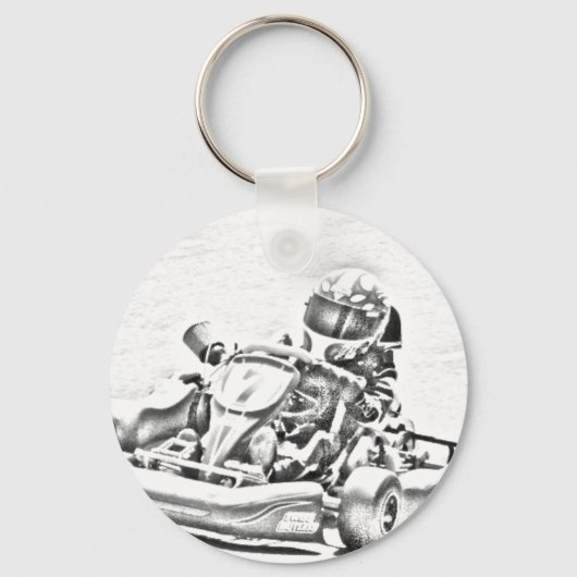 Kart Racing B/W Shading Sleutelhanger (Voorkant)
