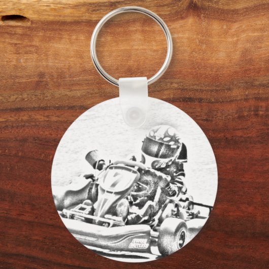 Kart Racing B/W Shading Sleutelhanger (Voorkant)