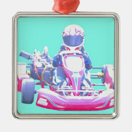 Kart Racing-Blue achtergrond Metalen Ornament