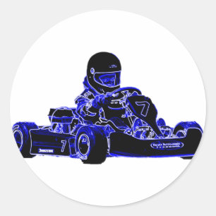 Kart Racing Blue en White Ronde Sticker