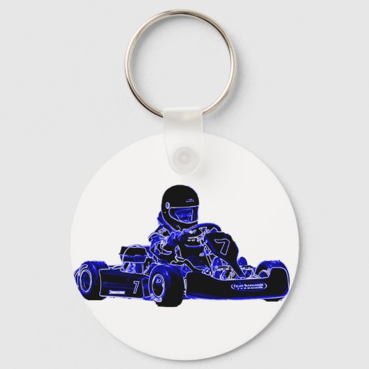 Kart Racing Blue en White Sleutelhanger (Voorkant)