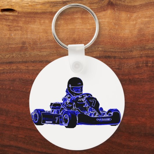 Kart Racing Blue en White Sleutelhanger (Voorkant)