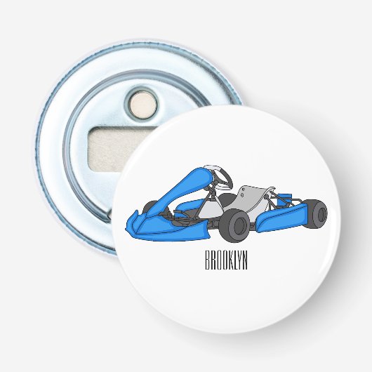 Kart racing cartoon afbeelding button flesopener (Voorkant)