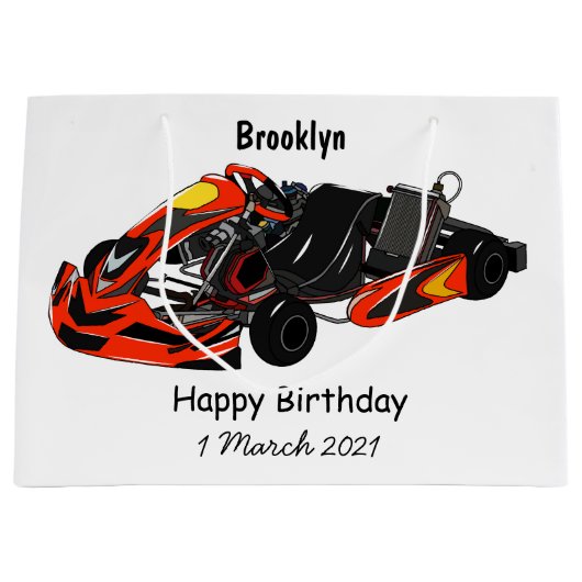 Kart racing cartoon afbeelding groot cadeauzakje (Voorkant)
