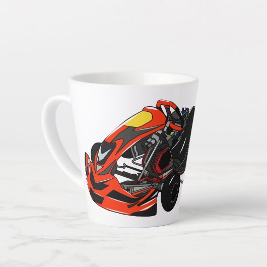 Kart racing cartoon afbeelding latte mok (Linkerhoek)