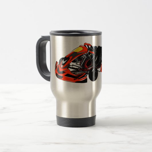 Kart racing cartoon afbeelding reisbeker (Voorkant links)