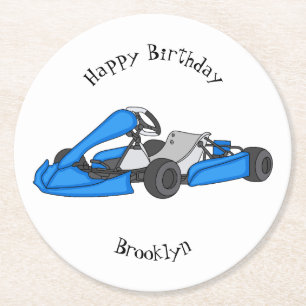 Kart racing cartoon afbeelding ronde kartonnen onderzetter
