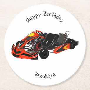 Kart racing cartoon afbeelding ronde kartonnen onderzetter