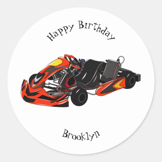 Kart racing cartoon afbeelding ronde sticker (Voorkant)