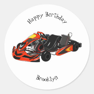 Kart racing cartoon afbeelding ronde sticker
