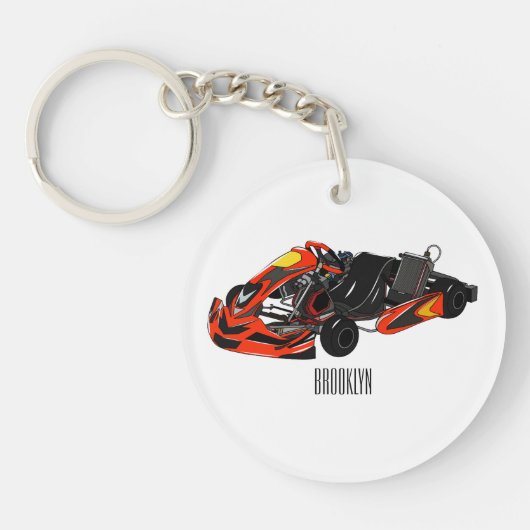 Kart racing cartoon afbeelding sleutelhanger (Voorkant)
