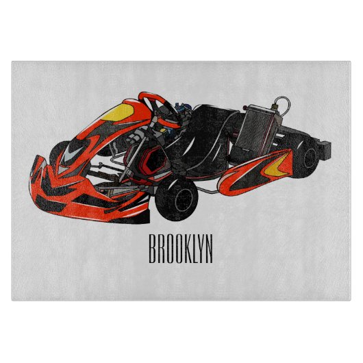 Kart racing cartoon afbeelding snijplank (Voorkant)